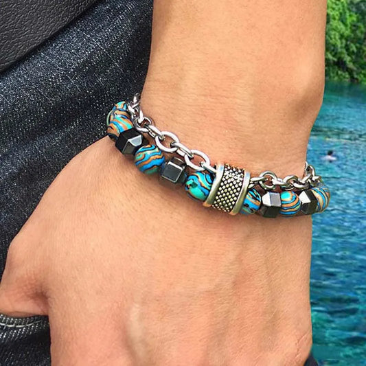 Alloy Haematite Men'S Bracelets